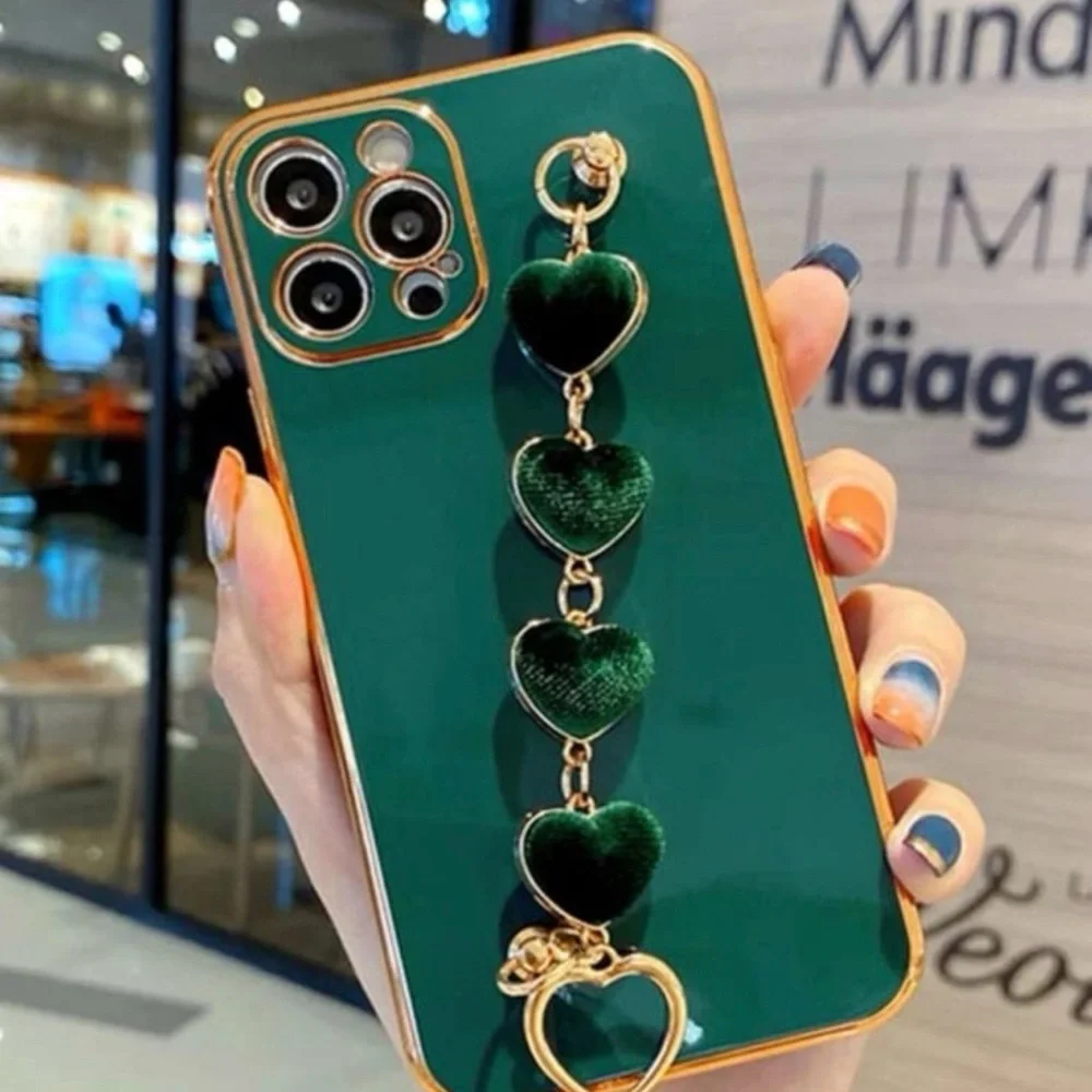 White Heart Charm Phone Case Strap with Gold Accents - Women Accessories